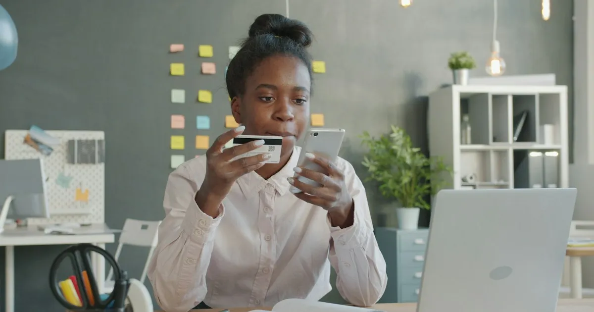 Woman business owner waiting alone in a bank office during the SBA lending pause
