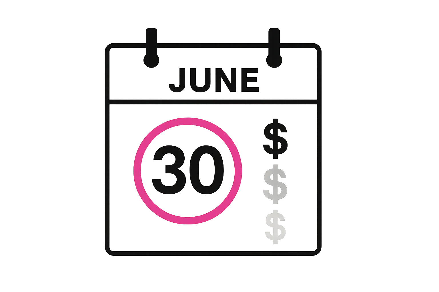 Calendar countdown showing June 30 deadline with fading dollar signs