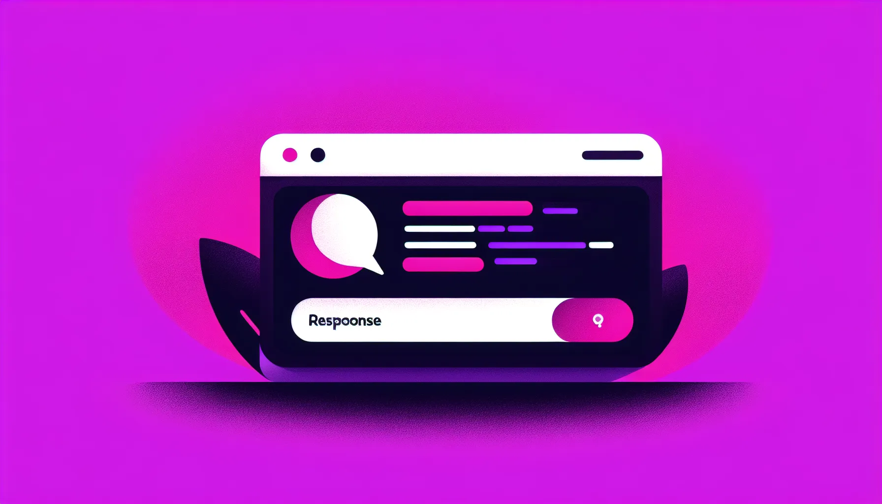 Minimalist illustration of a ChatGPT-style interface showing a search query about a company with a blank empty response highlighted in magenta, editorial design style