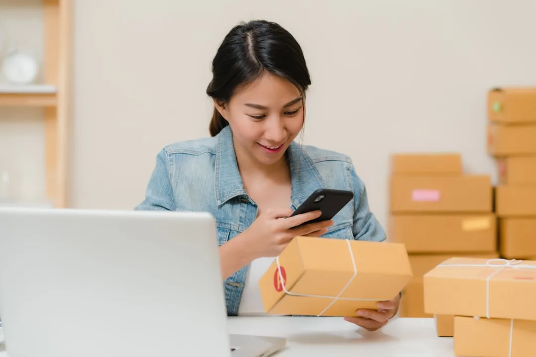 Small business owner managing inventory and supplies