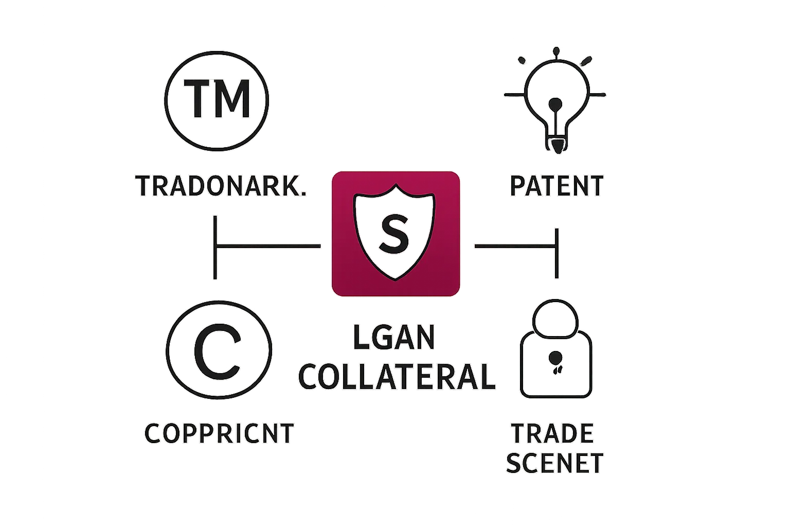Infographic showing four types of IP assets as loan collateral