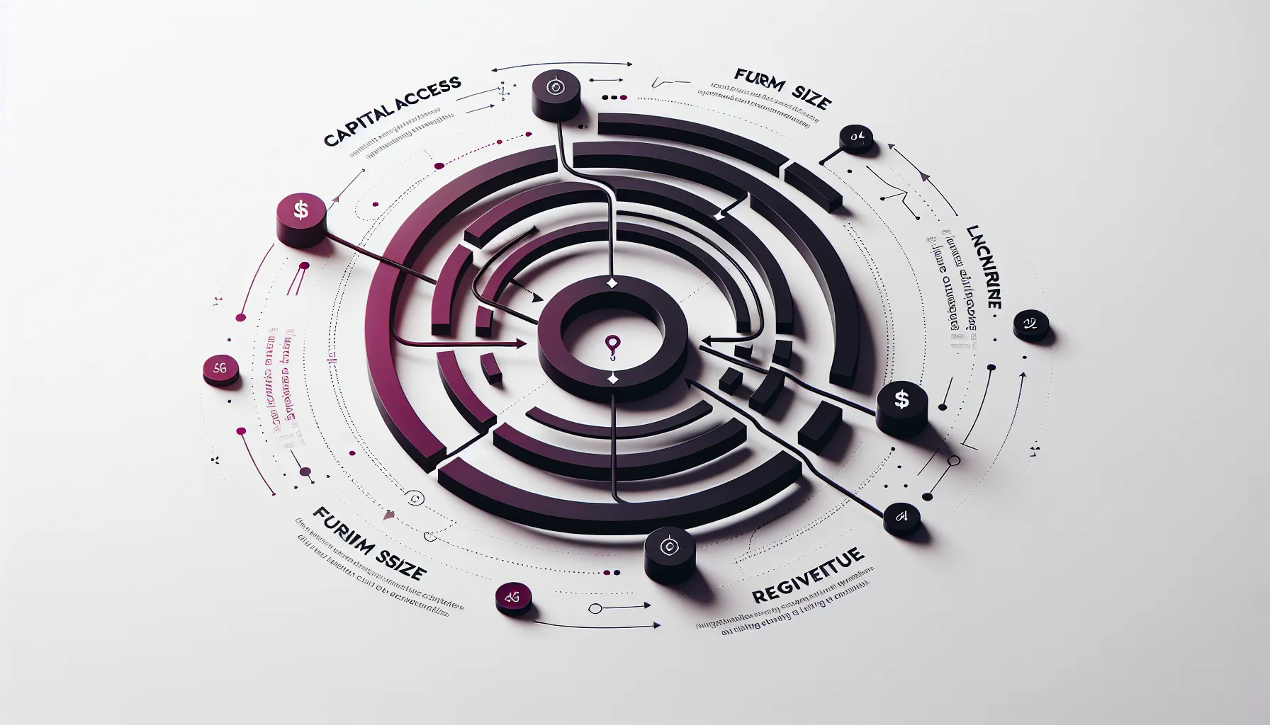 Infographic showing the circular feedback loop between Capital Access, Firm Size, Revenue, and Lending Eligibility