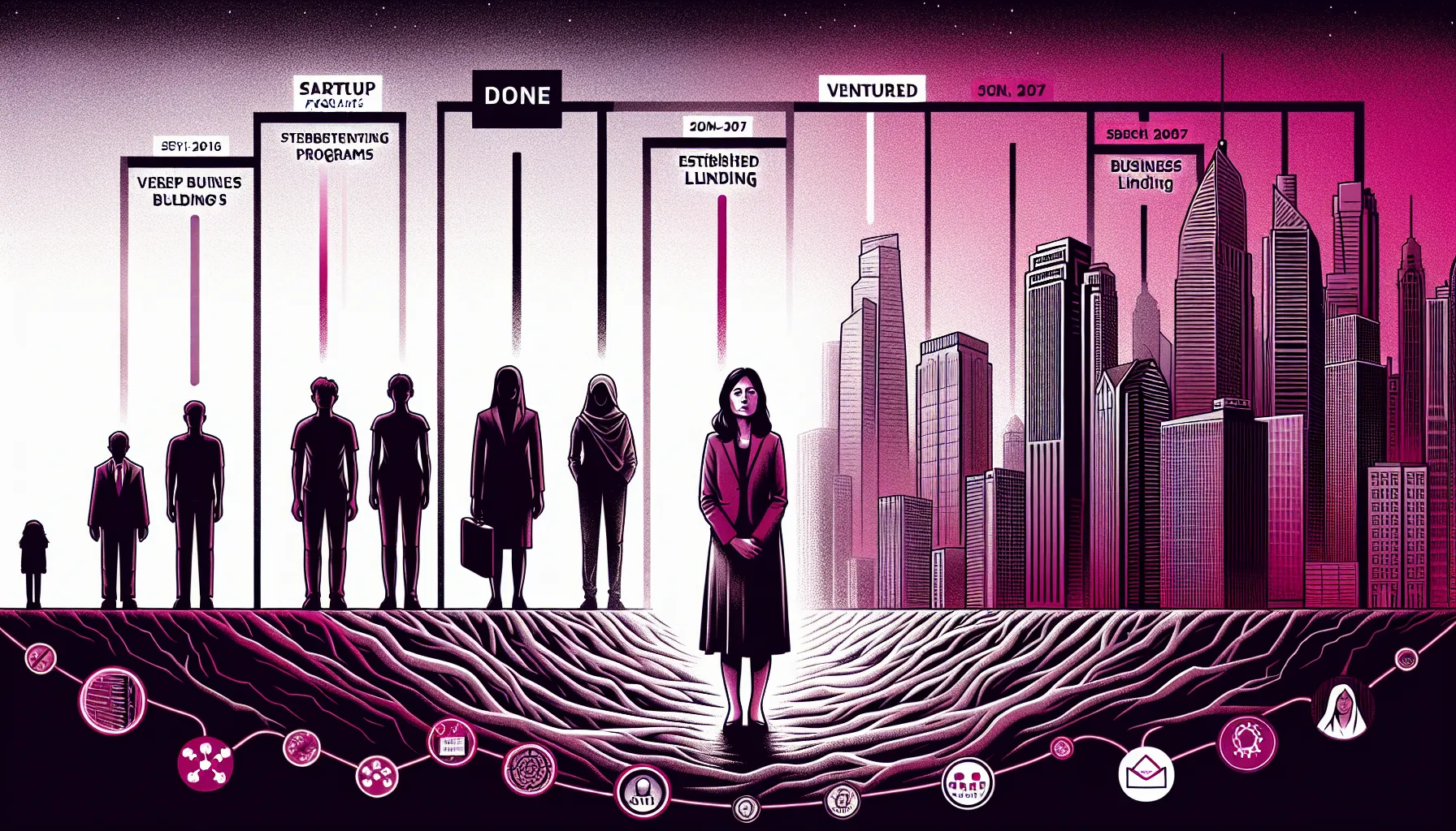 Editorial illustration showing the funding dead zone between startup programs and established business lending